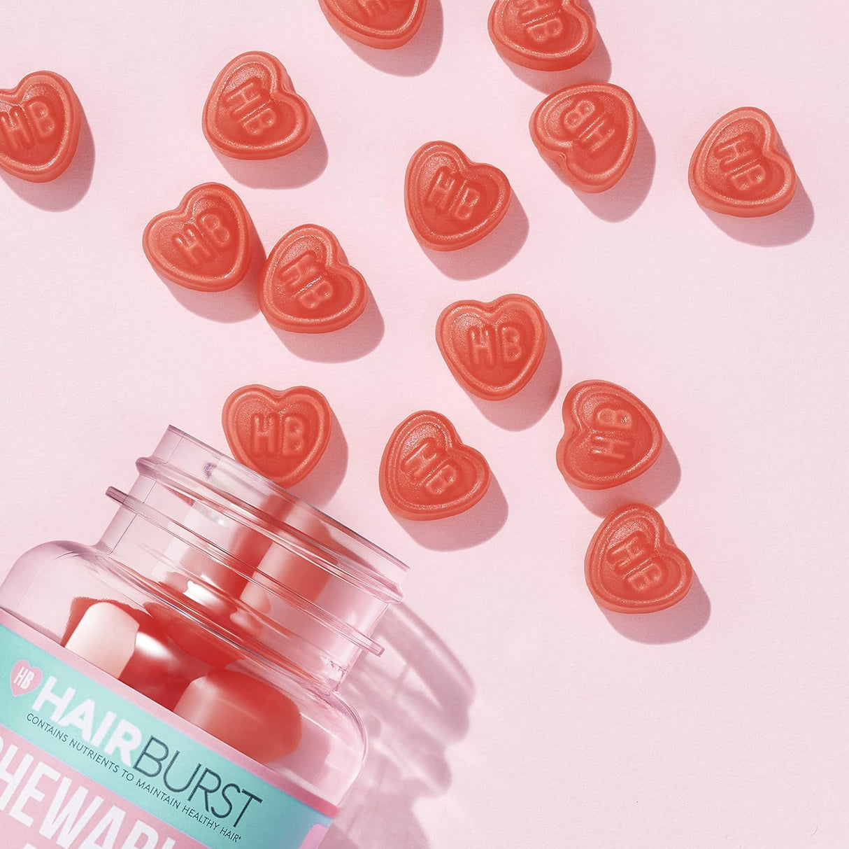 Hairburst Chewable Hair Vitamins maisto papildas plaukams, braškių ir juodųjų serbentų skonio, 60 guminukų