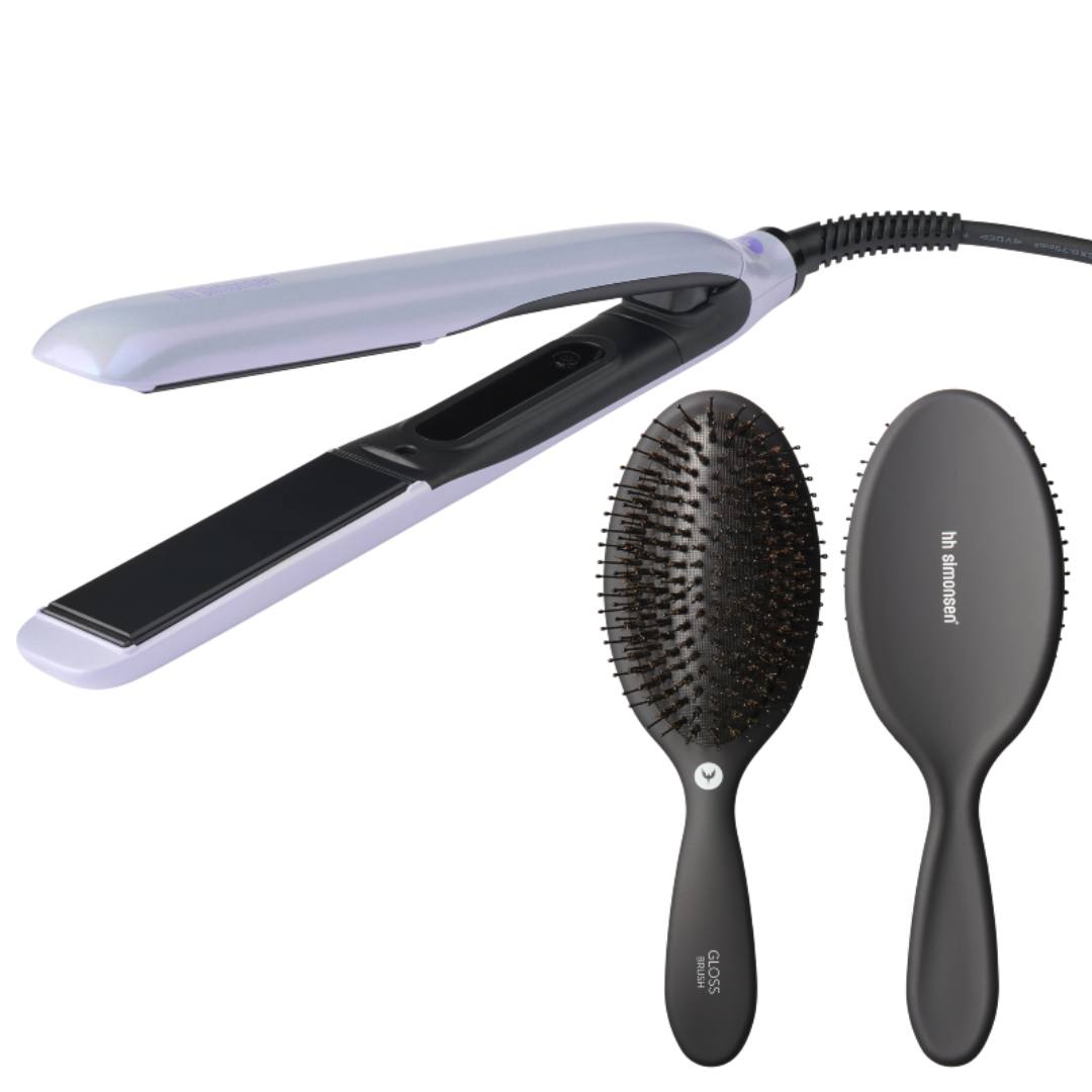HH Simonsen True Divinity MK2 plaukų tiesinimo žnyplės + Gloss Brush šepetys, Lavender Haze rinkinys