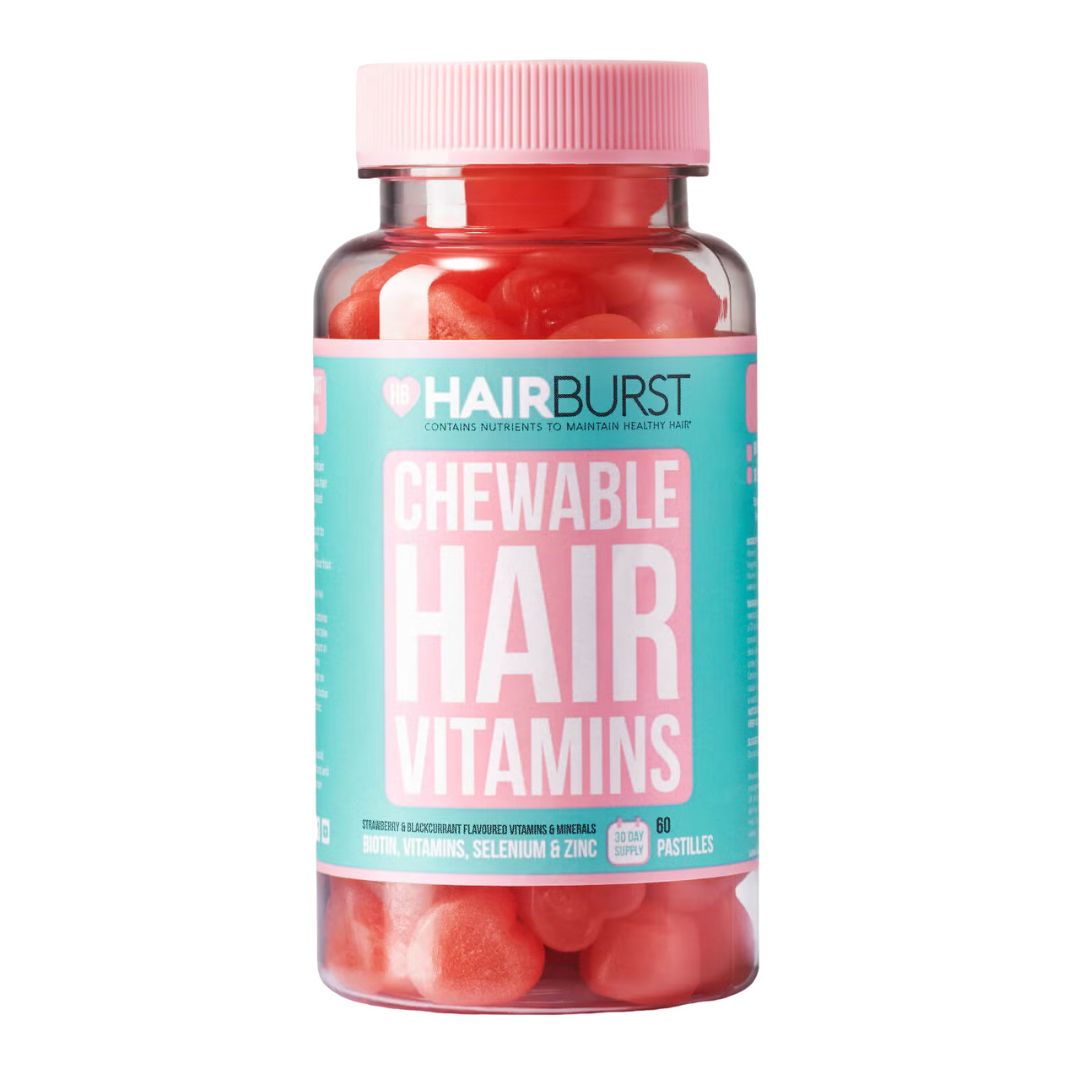 Hairburst Chewable Hair Vitamins maisto papildas plaukams, braškių ir juodųjų serbentų skonio, 60 guminukų
