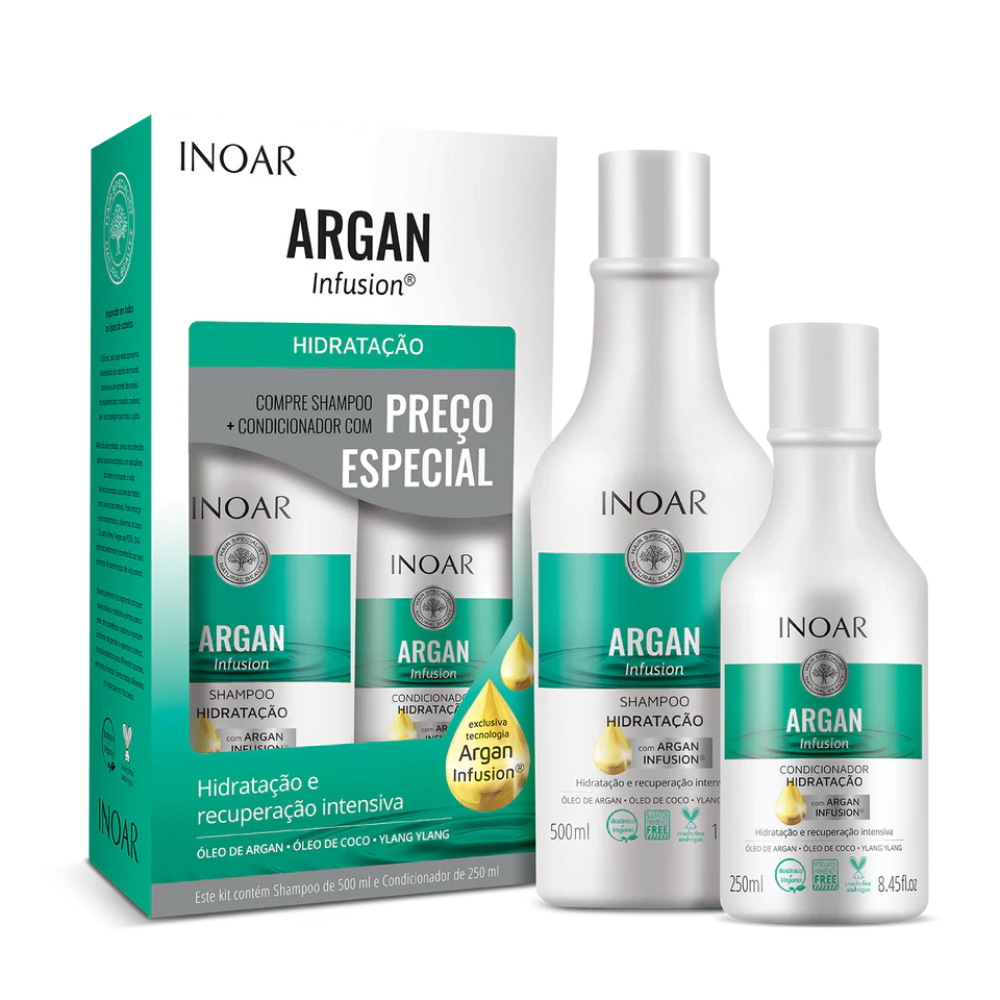 INOAR Argan Infusion Hydrating rinkinys (šampūnas 500 ml+kondicionierius 250 ml) | InHair.lt