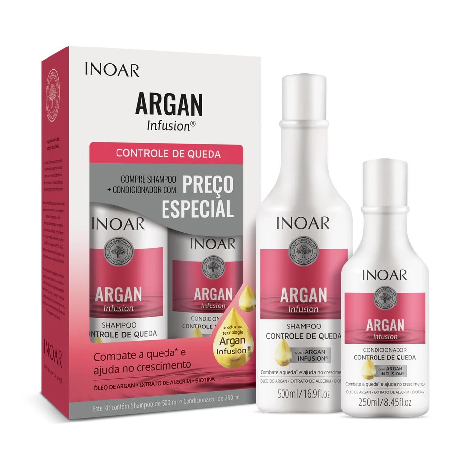 INOAR Argan Infusion Loss Control Duo Kit - priemonės stabdančios plaukų slinkimą, 500 ml+250 ml