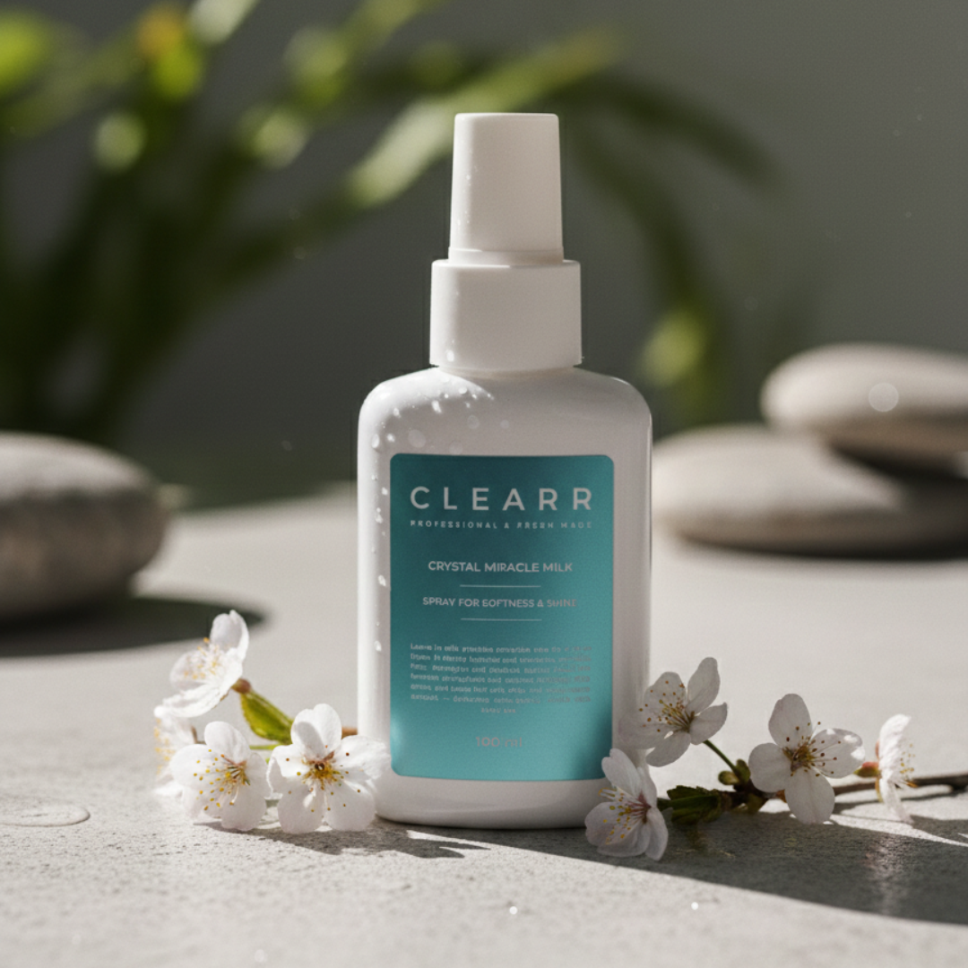 Clearr Crystal Milk intensyviai drėkinantis purškiklis spindesiui ir švelnumui, 100ml