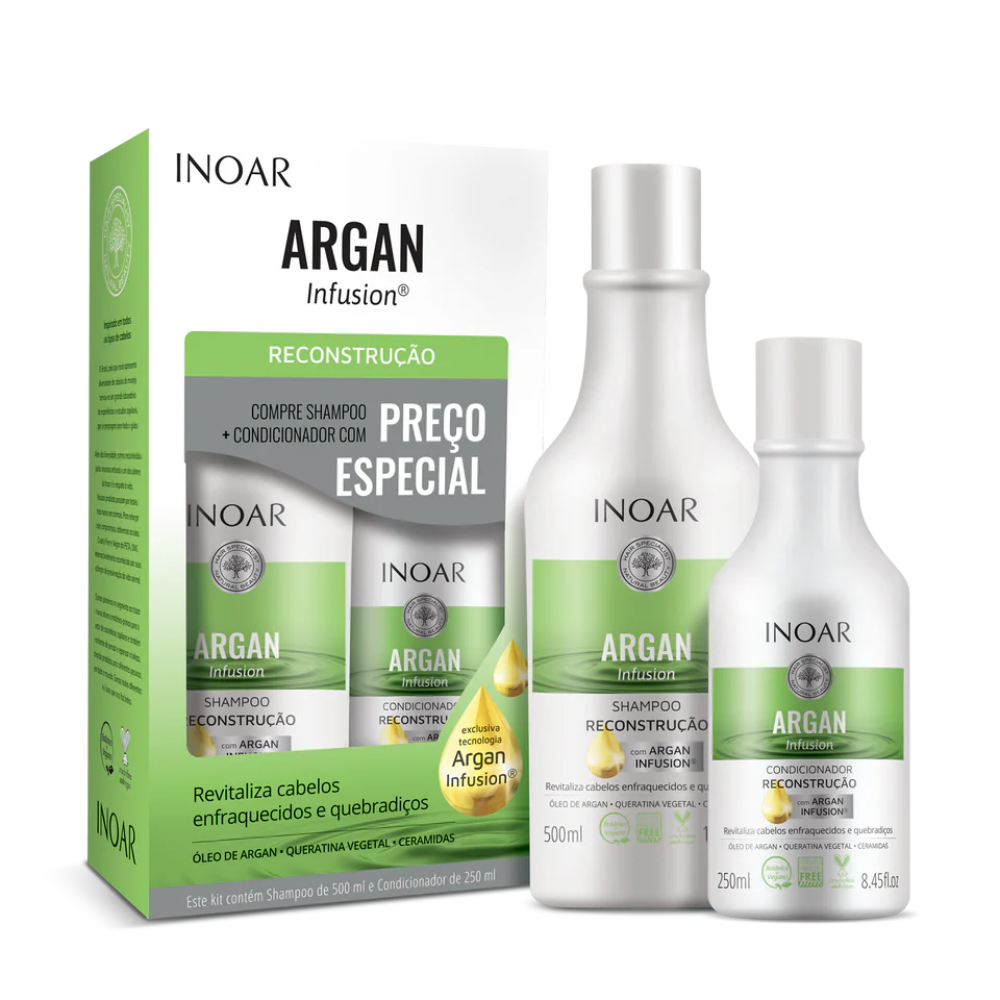 INOAR Argan Infusion Reconstruction rinkinys (šampūnas 500 ml+kondicionierius 250 ml) | InHair.lt