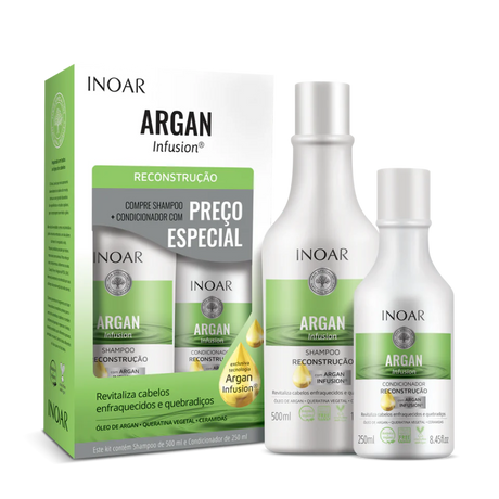 INOAR Argan Infusion Reconstruction rinkinys (šampūnas 500 ml+kondicionierius 250 ml) | InHair.lt